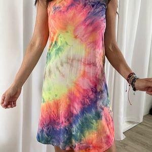 Neon tie dye high low dress